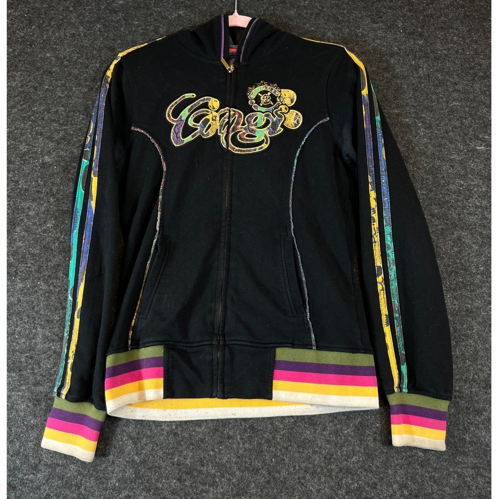 Vintage Y2K Coogi Hoodie Womens Medium Black Zip Up Embroidered Logo Sweatshirt